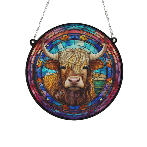 BooBoo Highland Cow Stained Glass Effect Suncatcher
